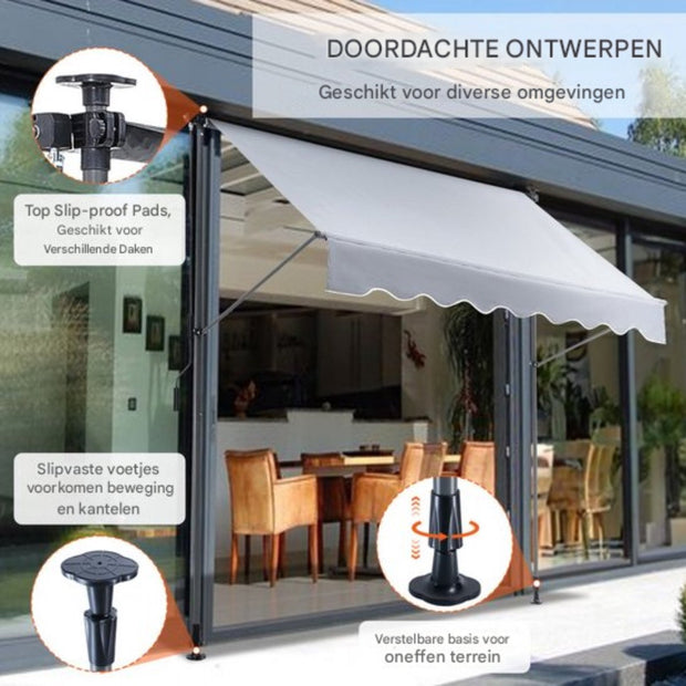 Balkonluifel - Handmatig Intrekbare Luifel - Uitschuifbaar Klemluifel - 3x1,2m Knikarmscherm - in Hoogte Verstelbaar van 2,2 tot 3,1m - Buiten Uitschuifbare Patio Luifel Zonnescherm - Verstelbaar met 39" Zonnescherm Gordijn - voor Achtertuin