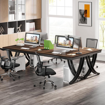 Bureau - Dubbel Lang Bureau - Computerbureau - Computer Tafel - Bureautafel - Bruin en Zwart - 200 x 70 x 75 cm - QUORE