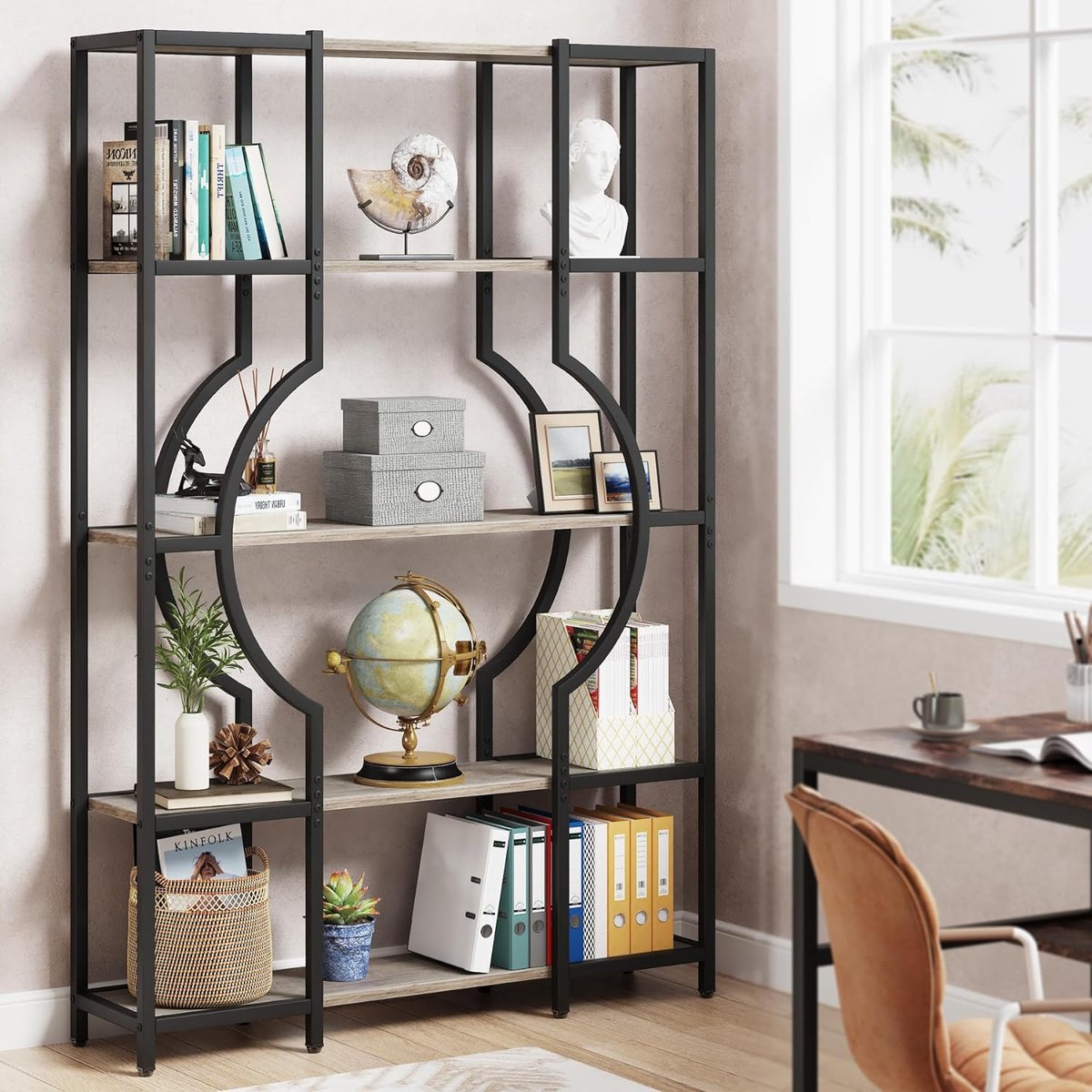 Boekenkast - Boekenrek met 5 Planken - Industrieel Vintage - Kasten Spaanplaat - Grijs en Zwart - 100 x 30 x 180 cm