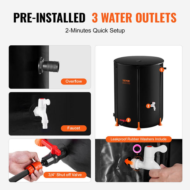 Opvouwbare Regenwatertank - Zonwerend - Slijtvast En Vlamvertragend - Geschikt voor Wateropslag In Huis - Tuinirrigatie - Landbouwgebruik En Noodwatervoorziening - 201L - Zwart