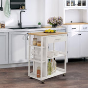 Keuken Trolley Met Werkblad - Keukentrolley op Wieltjes – Met Lade en Open Planken - Inclusief Rem voor de wieltjes - Mobiele Kruideniers Kast / Opbergrek - Wit