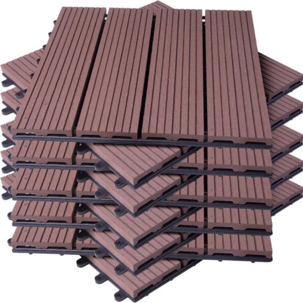 Patio Tuintegels - WPC Composiet Tuinvloerplanken - In elkaar grijpend - met Kliksysteem - Set van 11 - Weerbestendig - Lichtbruin 30x30x1.8 cm - Bruin