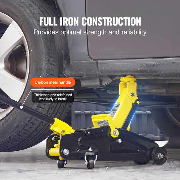 Laag Profiel Krik - 2 Ton Hefvermogen - Hefbereik 125.2-335 mm - Robuuste IJzerconstructie - Veiligheidssysteem - Praktisch Ontwerp - Geschikt voor Auto's - Pick-up Trucks en SUV's - Geel