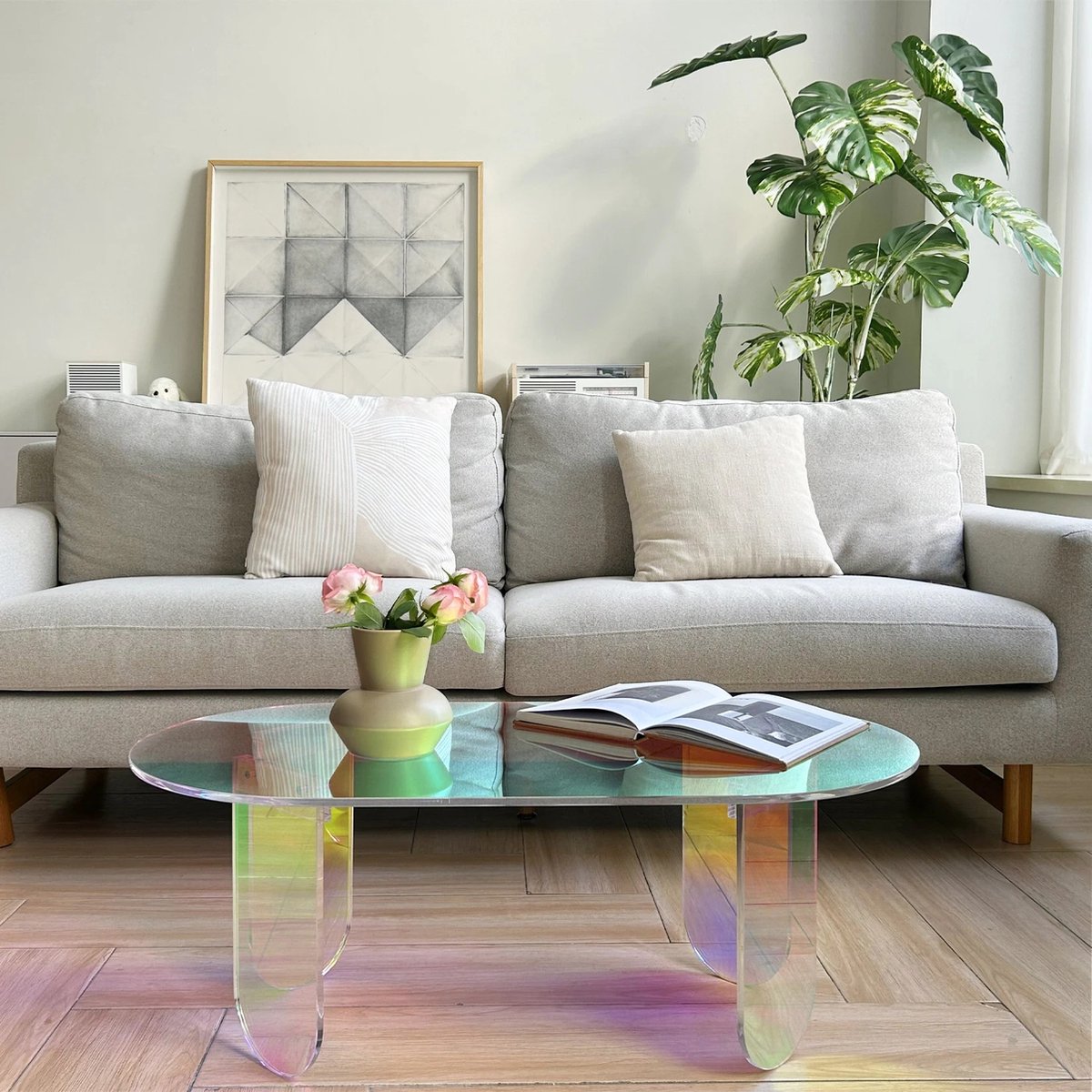 Salontafel - Bijzettafel - Acryl tafel - Kleurrijk - Modern - Ovaal - 95x50x36 cm