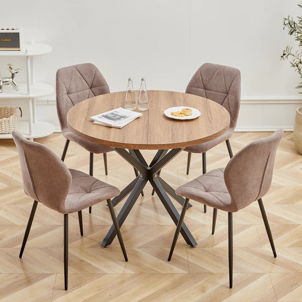 Ronde eettafel - Keukentafel - Ronde keukentafel voor 4 personen - Stalen frame - Hout tafelblad