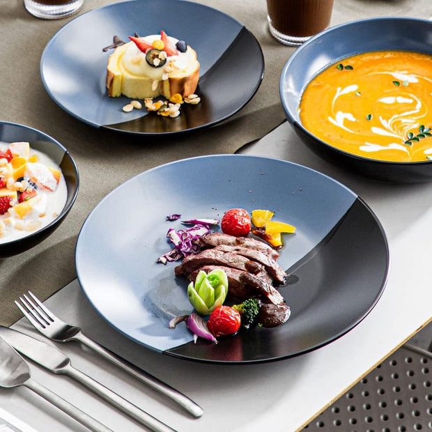 Serviesset 8 Persoons - Serviessets - Bordenset - Chique Bordenset - Keramiek - Blauw en Zwart