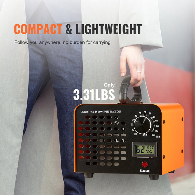 Ozongenerator - 12000 mg/u - 80W - Luchtreiniger - 300㎡ -  Ozonapparaat Gebouwrenovatie - 0-120 Minuten Timer - Deodorant Ozongenerator - Vochtigheidsweergave - Lntelligente Bewaking Van Het Binnenklimaat