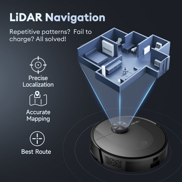 Stofzuigrobot met Dweilfunctie - Stofzuigrobot met Laadstation - LiDAR-Navigatie - 4000 Pa - 120 min Looptijd - APP/Google/Alexa-Bediening - Ideaal voor Huisdierhaar - Tapijt - Harde Vloer