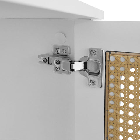 Lowboard - Tv-Meubel in Retrostijl - Gouden Handgrepen - Veel Opbergruimte - Met Rotan Deur - en Metalen Poten - Wit