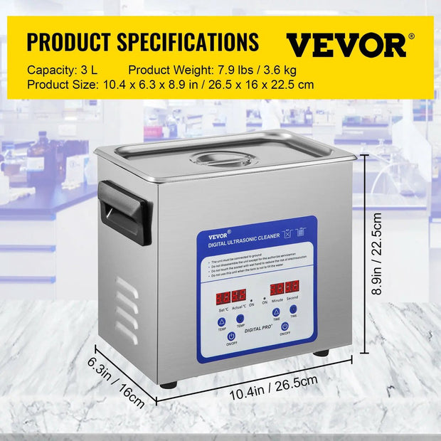Ultrasoon reiniger - Draagbaar - Professionele Ultrasone Reinigingsapparaat - 40kHz - 220V - Reinigingsapparaat voor Sieraden en Brillen - 316 RVS - 3L - Zilver
