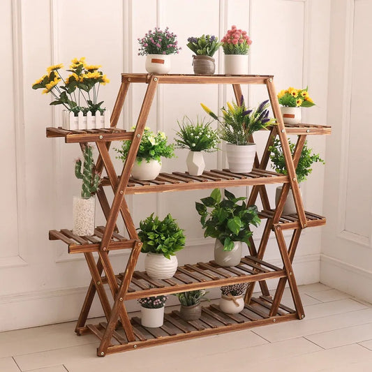 Driehoekige Plantenrek - Massief Grenen Houten Bloempot Rek - 6 Laags - voor Binnen en Buiten