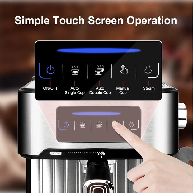 Koffiezetapparaat - Espresso - Espresso Machine - Cappuccino koffiezetapparaat - Melkopschuimer - LCD touch - Semi automatische Pomp - 1200W - Licht grijs