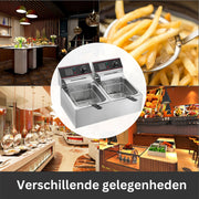 Friteuse - Dubbele Frituurpan - 2 x 6 Liter - Roestvrij staal - Draaisysteem - Dubbele tanks - voor fastfoodrestaurant of kampeerpicknick - 220V - 5000W