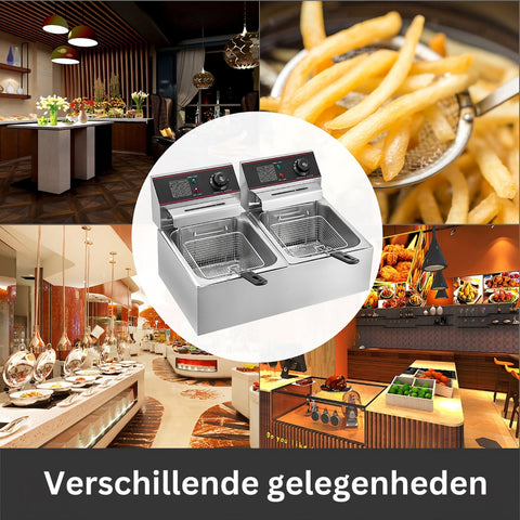 Friteuse - Dubbele Frituurpan - 2 x 6 Liter - Roestvrij staal - Draaisysteem - Dubbele tanks - voor fastfoodrestaurant of kampeerpicknick - 220V - 5000W