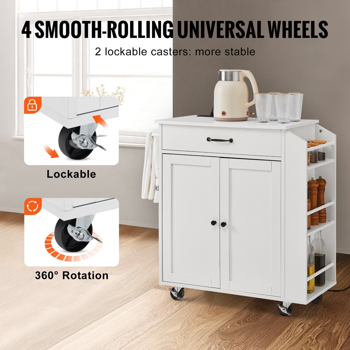 Keukentrolley - Keukentrolley Met Lades - Keukeneiland - Keukentrolley Op Wieltjes - Serveerwagen - Keukentrolleys - Trolley - Opbergrek - Trolley Op Wieltjes - Roltafel - Badkamer Trolley - Opbergtrolley - Woonkamer Trolley Op Wieltjes - Wit