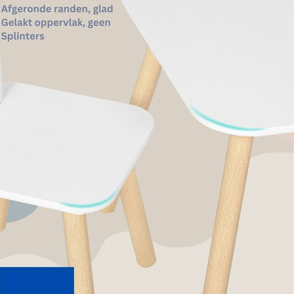 Kindertafelset met stoelen - Activiteitentafel voor kinderen - Creatieve speelset - Veilig en duurzaam - Met rugleuningen in de vorm van konijnenoren - Ideaal voor kinderkamers en babykamers - Witte tafel en 2 stoelenset - Konijnentafelset