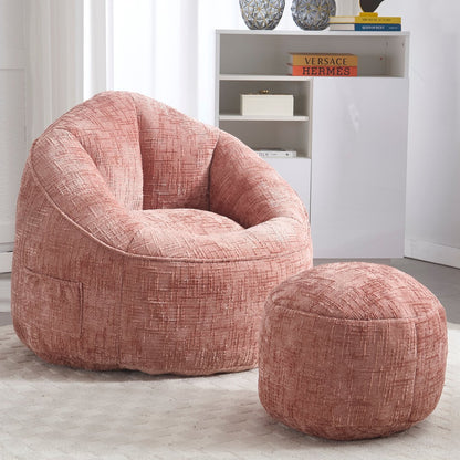 Zitzak Stoel met Voetensteun - Beanbag in Luxe Chenille Stof - Hoge Druk Schuimvulling - Ergonomisch Ontwerp - 89x88x76 cm - Roze