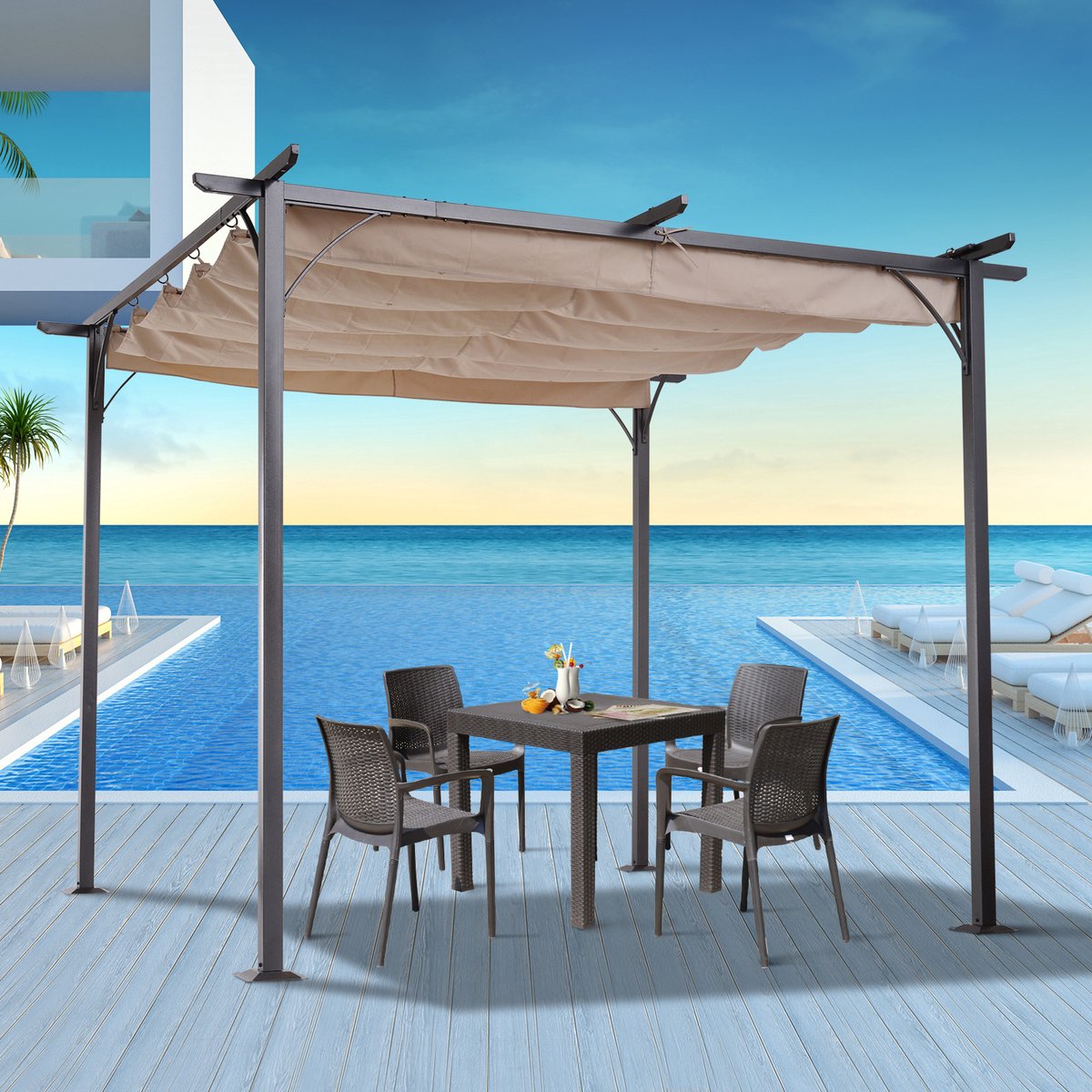 Cabrio-zonnedak - Luifel Tuinpaviljoen - Waterafstotende Luifel 3 x 3 m - Beige