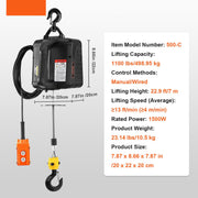 Elektrische Lier - Draagvermogen Touwtakel - Hefsnelheid ≥4m/min Motorlier - 2 in 1 - 498,95KG - 7m Hoog - 1500W - 2 Bedieningsmodi Handmatige/Bedrade Afstandsbediening - Zwart