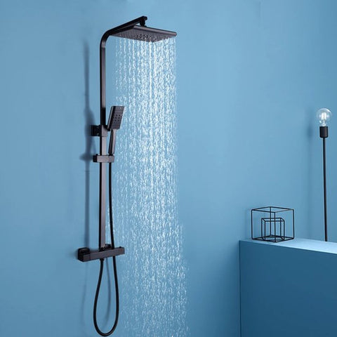 Doucheset Zwart - Regendouche - Met Thermosstaat - Douchekop - Douchestang - Douche Set - Doucheset Met Thermostaatkraan
