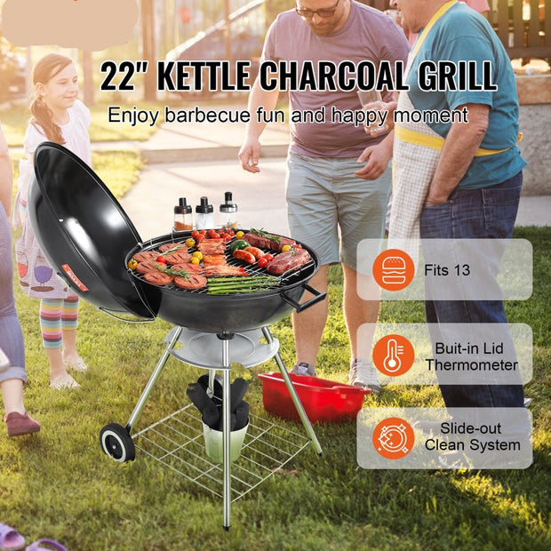 Houtskool Kogelgrill 56 cm - Draagbare BBQ Grill met Deksel - Grote Grilloppervlak - Zwart - 63 x 82 x 88 cm