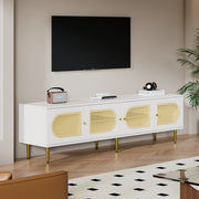 Wit Rattan - TV Cabinet - 180x40x50cm - 4 Rattan-Deuren - Verstelbare Planken - en Kabelbeheer voor Televisies tot 80 inch - Tv-Kast - Lowboards