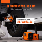 Elektrische Hydraulische Jack - Slagbereik 15.5-45 cm - Maximaal Koppel van 450 Nm - met 4,5 m Netsnoer en 3 Zekeringen Zijn - 5T - Hoge Stabiliteit en Veiligheid - voor Noodreparaties aan Voertuigen - voor Elke Auto, Sedan, SUV, Vrachtwagen