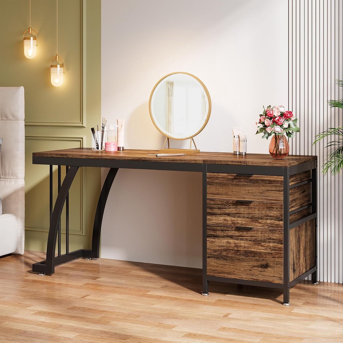 Bureau - met 3 Schakelbare Ladekast - Computerbureau - Computertafel - Bureautafel Bruin - 150 x 50 x 75 cm