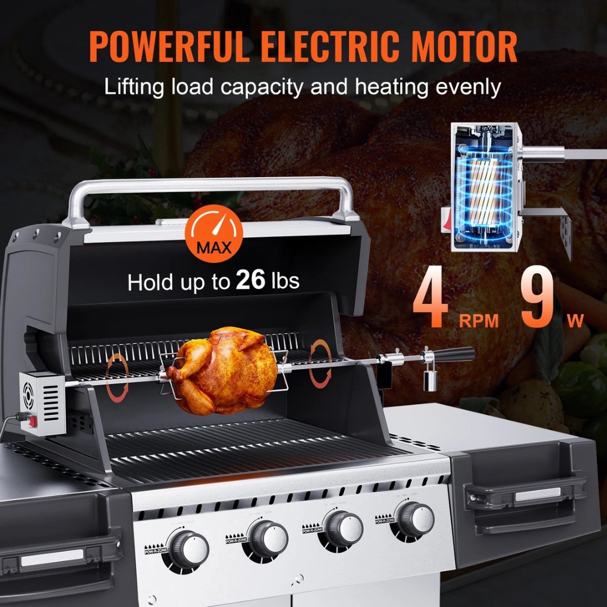 Luxe Rotisserie - Universeel - RVS - XXL 101 cm - Draaispit BBQ - Grill Spies - Krachtige 9W motor - Tot wel 12kg