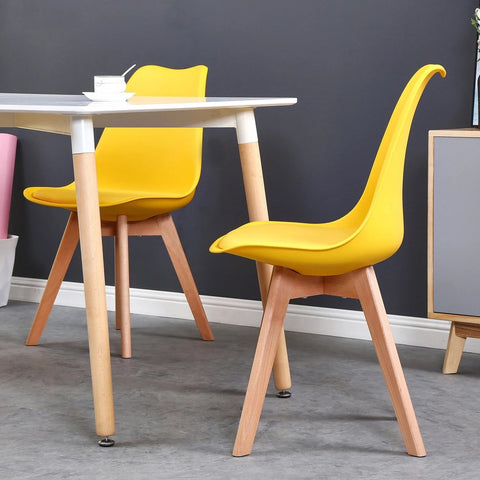 Set of 6 Dining Chairs - Upholstered Chairs with Beech Legs - Stylish Office Chairs for Dining Room, Bedroom, Balcony or Restaurant - Yellow