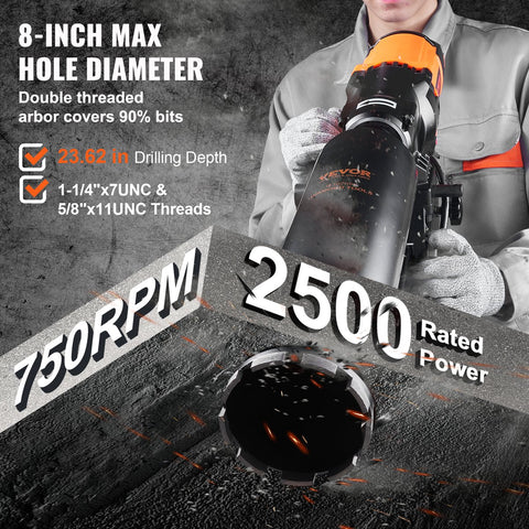 Diamantboormachine - Diamantboormachine - Met 20 Cm Magnetische Boormachine - 3200W - 0-750 TPM - Nat En Droog Boren - Geschikt voor Het Boren Van Gewapend Beton - Marmer - Zwart