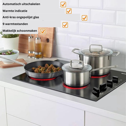 Elektrische Kookplaat 4 Pits - Elektrische Kookplaat 4 Branders - Keramische Kookplaat met Knoppen - Zwart