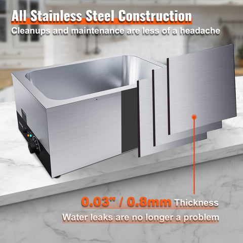 Commerciële Voedselverwarmer - Volledige Grootte - 1200W - 26,4L - Roestvrij Staal - Nat of Droog Gebruik - 6,5kg - Ideaal voor Buffet - Eetkraampjes en Barbecues