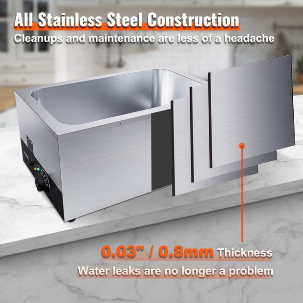Commerciële Voedselverwarmer - Volledige Grootte - 1200W - 26,4L - Roestvrij Staal - Nat of Droog Gebruik - 6,5kg - Ideaal voor Buffet - Eetkraampjes en Barbecues