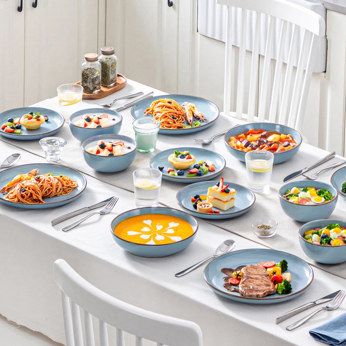 Luxe Serviesset – 32 delig – 8 persoons – Porselein - Bordenset – Dinner platen – Dessertborden - Kommen - Mokken - Schaaltjes - Nimf