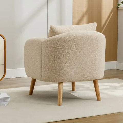 Teddy armchair - Reading chair - Living room - Children's room - Armchair with extra thick cushion - Solid wood legs - Beige