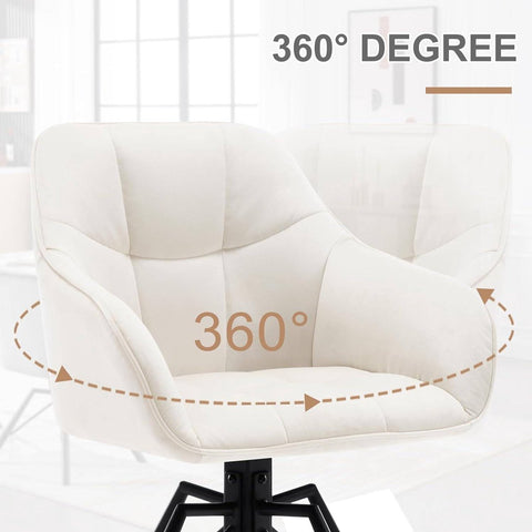 Draaibare eetkamerstoel - Fluwelen Beklede Stoel - Brede Zitting - Ergonomisch Ontwerp - 58.5cm x 82.5cm x 54.5cm - Wit