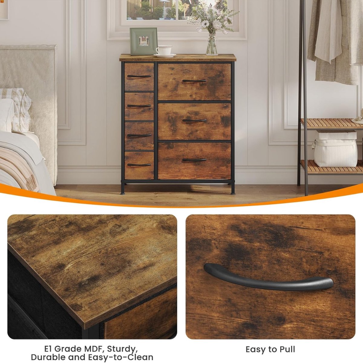 Chest of drawers - Chest of drawers - Chest of drawers - Chest of drawers - Chests of drawers Bedroom - Dresser - 63x30x73 cm - Wood &amp; Fabric