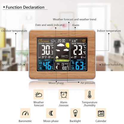 Draadloos Weerstation - met Buitensensor - DCF-Radioklok - Digitaal Kleurendisplay - Weersvoorspelling - Temperatuur - Luchtvochtigheidsalarm Binnen
