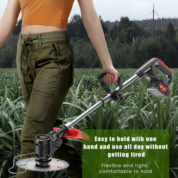 Accugrasmaaier - 2 x accu - Elektrische - Professionele - Grasmaaier - Rood - Verstelbare Snijder - Draadloze - Grasmaaier - Tuin - 100-135cm - Zaagblad - Maaiblad - Grastrimmer