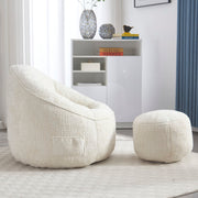 Zitzak met Voetensteun - Stoel met Hoge Druk Schuimvulling - Ergonomisch Ontwerp - Chenille Stof - 89x88x76 cm - Beige
