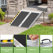 Oprijplaat Brug Draagbaar 61cm - Oprijplaat voor rollators Rolstoelen - Aluminium Rolstoelhellingbaan tot 270 kg - Rijgoot Drempelhelling - Opvouwbaar antislip oppervlak