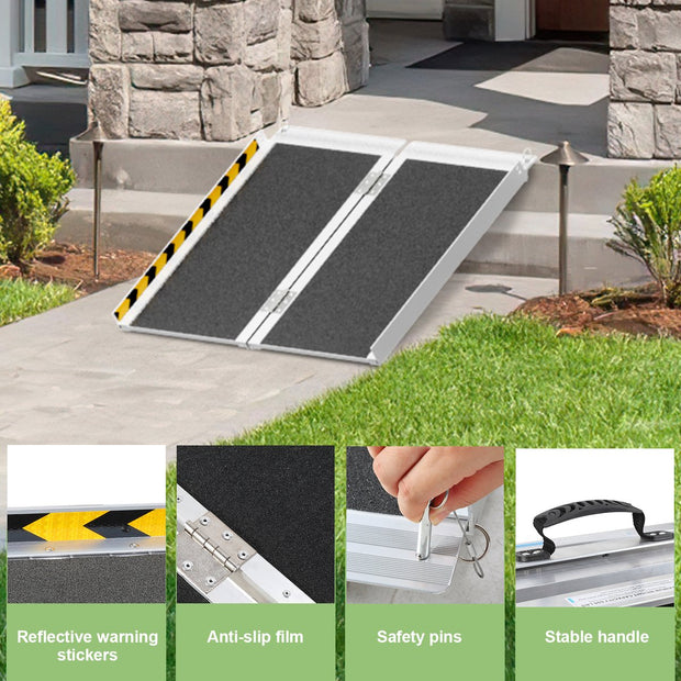 Oprijplaat Brug Draagbaar 61cm - Oprijplaat voor rollators Rolstoelen - Aluminium Rolstoelhellingbaan tot 270 kg - Rijgoot Drempelhelling - Opvouwbaar antislip oppervlak