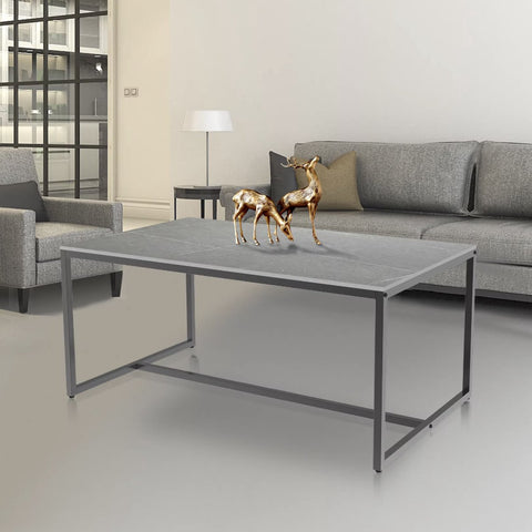Salontafel - Gesinterd Steen Salontafel - Marmerlook - Rechthoek - Grijs - 100x60x43cm