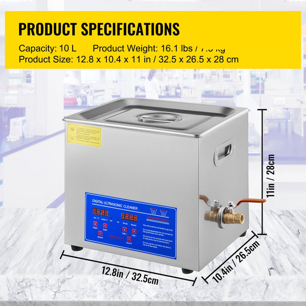 Ultrasoon Reiniger 9,6-10 L - Roestvrij Staal Professionele Ultrasone Reinigingsapparaat - Digitale Verwarmings Timer - Sieraden - Brillen - Tanden