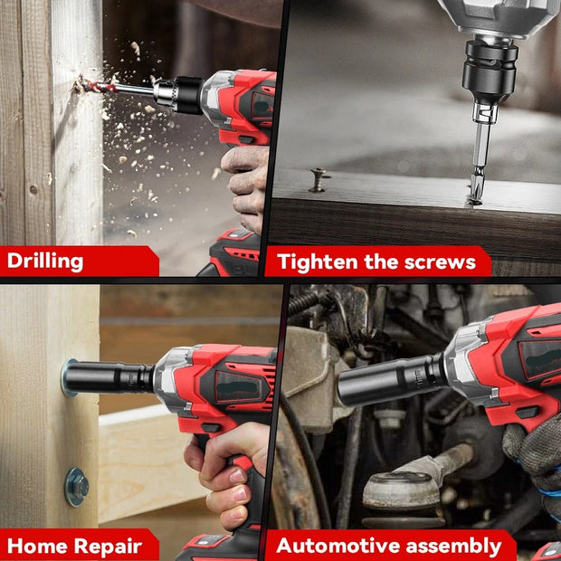 Slagmoersleutel Pro7 - Borstelloos - Incl. 2 Accu's 18V en Oplader - Incl. Opzetstuk - Krachtig Koppel 1200 Nm - 8 snelheden - LED Licht