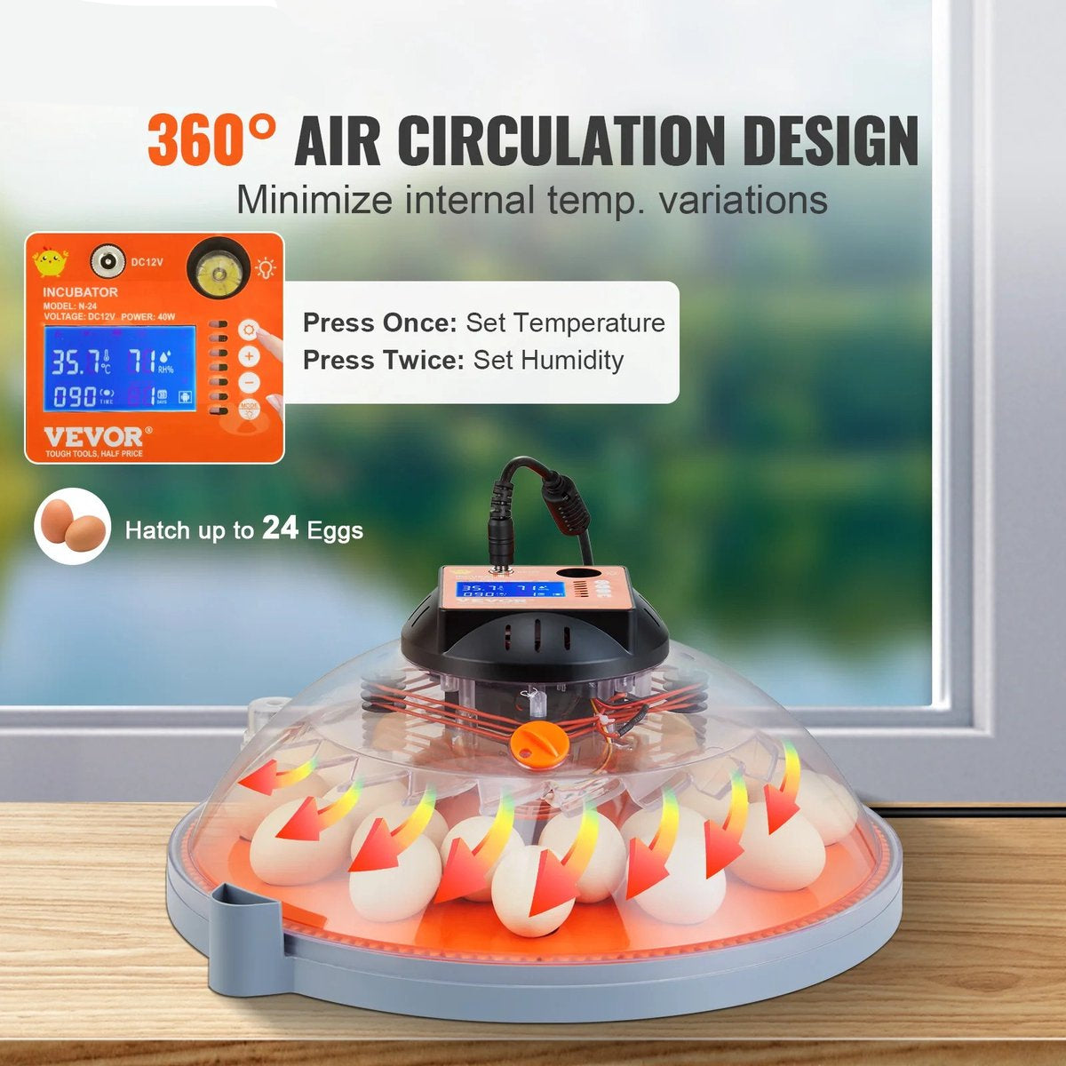 Broedmachine - Kippen - Eenden - Met Temperatuur en Vochtigheidsregeling - Voor 48 Stuks - 360° Luchtcirculatieontwerp
