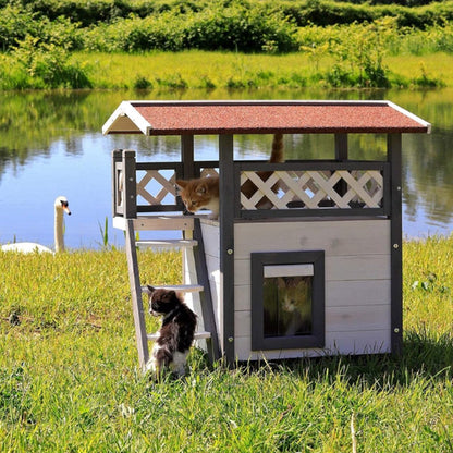 Kattenren - Kattenhuis - Kattenverblijf buiten - Grijs - Kattenhuis voor buiten - Kattenhuisje buiten - Kattenhok buiten