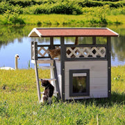 Kattenren - Kattenhuis - Kattenverblijf buiten - Grijs - Kattenhuis voor buiten - Kattenhuisje buiten - Kattenhok buiten