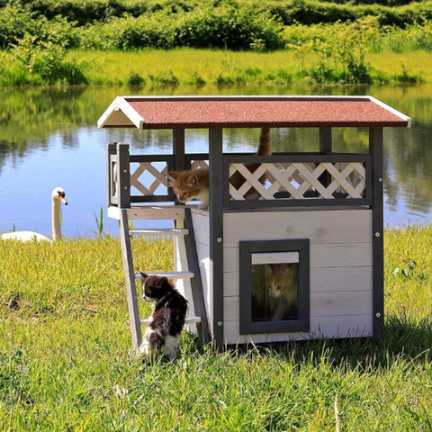 Kattenren - Kattenhuis - Kattenverblijf buiten - Grijs - Kattenhuis voor buiten - Kattenhuisje buiten - Kattenhok buiten